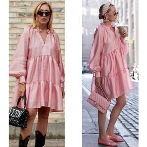 Stine Goya Pink Jasmine Puff Sleeve Mini Dress Size Small